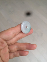 Load image into Gallery viewer, 26.2/5.5mm 100% Natural icy watery green/white with green floating flowers jadeite Jade Safety Guardian Button(donut) Pendant/worry stone BF47
