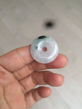 Load image into Gallery viewer, 26.2/5.5mm 100% Natural icy watery green/white with green floating flowers jadeite Jade Safety Guardian Button(donut) Pendant/worry stone BF47
