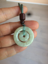 Load image into Gallery viewer, 27.9mm Type A 100% Natural light green Jadeite Jade concentric circle safety Guardian ring Pendant (子母扣,同心环) S71
