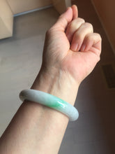 Load image into Gallery viewer, 53.5mm 100% Natural type A sunny green purple white carved flowers golden-painted Jadeite Jade bangle PF32-2885
