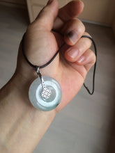 Load image into Gallery viewer, 26.2/5.5mm 100% Natural icy watery green/white with green floating flowers jadeite Jade Safety Guardian Button(donut) Pendant/worry stone BF47
