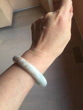 Load image into Gallery viewer, 53.5mm 100% Natural type A sunny green purple white carved flowers golden-painted Jadeite Jade bangle PF32-2885
