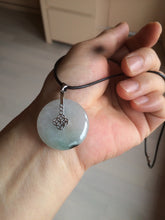 Load image into Gallery viewer, 26.2/5.5mm 100% Natural icy watery green/white with green floating flowers jadeite Jade Safety Guardian Button(donut) Pendant/worry stone BF47
