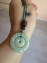 Load image into Gallery viewer, 27.9mm Type A 100% Natural light green Jadeite Jade concentric circle safety Guardian ring Pendant (子母扣,同心环) S71
