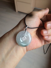 Load image into Gallery viewer, 26.2/5.5mm 100% Natural icy watery green/white with green floating flowers jadeite Jade Safety Guardian Button(donut) Pendant/worry stone BF47
