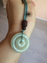 Load image into Gallery viewer, 27.9mm Type A 100% Natural light green Jadeite Jade concentric circle safety Guardian ring Pendant (子母扣,同心环) S71
