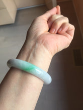 Load image into Gallery viewer, 53.5mm 100% Natural type A sunny green purple white carved flowers golden-painted Jadeite Jade bangle PF32-2885
