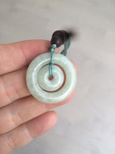 Load image into Gallery viewer, 27.9mm Type A 100% Natural light green Jadeite Jade concentric circle safety Guardian ring Pendant (子母扣,同心环) S71
