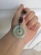 Load image into Gallery viewer, 27.9mm Type A 100% Natural light green Jadeite Jade concentric circle safety Guardian ring Pendant (子母扣,同心环) S71
