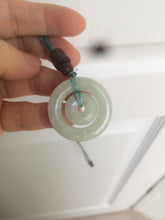 Load image into Gallery viewer, 27.9mm Type A 100% Natural light green Jadeite Jade concentric circle safety Guardian ring Pendant (子母扣,同心环) S71
