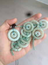 Load image into Gallery viewer, 27.9mm Type A 100% Natural light green Jadeite Jade concentric circle safety Guardian ring Pendant (子母扣,同心环) S71
