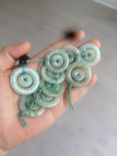 Load image into Gallery viewer, 27.9mm Type A 100% Natural light green Jadeite Jade concentric circle safety Guardian ring Pendant (子母扣,同心环) S71

