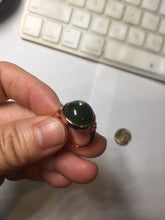 Load image into Gallery viewer, 100% Natural green black nephrite (碧玉) cabochon Jade ring (adjustable size) HE110
