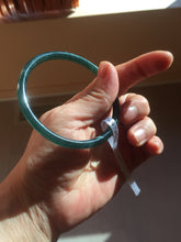 Load image into Gallery viewer, 56.2mm Certified Type A 100% Natural icy watery dark green/blue/gray Guatemala slim round cut Jadeite bangle PD54-5521
