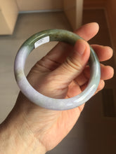 Load image into Gallery viewer, 58.4mm Certified type A 100% Natural half oily dark green gray black(老油青) half purple(half mountain half water, 半山半水) Jadeite bangle PF31-4756
