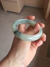 Load image into Gallery viewer, 55.5mm certified type A 100% Natural icy watery light green with dark green flowers jadeite jade bangle PH59-1059

