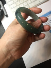 Load image into Gallery viewer, 51.5mm Certified Type A 100% Natural Oily Dark Green Gray Black with Flying Snow Oval Jadeite Jade Bangle PC207-7685
