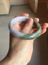 Load image into Gallery viewer, 58.4mm Certified type A 100% Natural half oily dark green gray black(老油青) half purple(half mountain half water, 半山半水) Jadeite bangle PF31-4756

