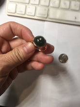 Load image into Gallery viewer, 100% Natural green black nephrite (碧玉) cabochon Jade ring (adjustable size) HE110
