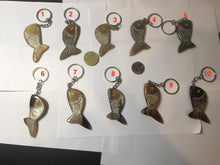 Load image into Gallery viewer, 52x23mm 100% Natural black brown yellow Buffalo Horn 3d carved fish Keychain, pendant, bag hanging group NJ3
