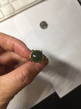 Load image into Gallery viewer, 100% Natural green gray black nephrite cabochon Jade ring (adjustable size) HE111
