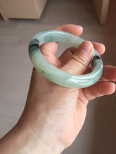 Load image into Gallery viewer, 55.2mm certified type A 100% Natural icy watery light green with dark green flowers jadeite jade bangle PH58-1057
