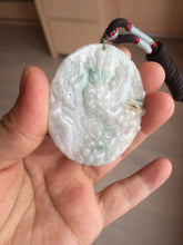 Load image into Gallery viewer, Type A 100% Natural light green/white carved plum blossoms and sika deer (Flowers all the way, 一路繁花)jadeite Jade Pendant  AA26
