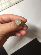 Load image into Gallery viewer, 100% Natural pale pink(藕粉) light gray nephrite cabochon Jade ring (adjustable size) HE114
