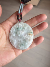 Load image into Gallery viewer, Type A 100% Natural light green/white carved plum blossoms and sika deer (Flowers all the way, 一路繁花)jadeite Jade Pendant  AA26
