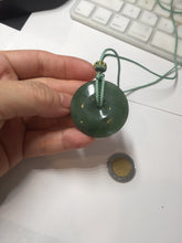 Load image into Gallery viewer, 34mm Type A 100% Natural oily dark green(老油青) Jadeite Jade Safety Guardian lenticular disc Button donuts pendant PA106
