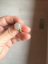 Load image into Gallery viewer, 100% Natural pale pink(藕粉) light gray nephrite cabochon Jade ring (adjustable size) HE114
