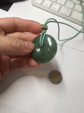 Load image into Gallery viewer, 34mm Type A 100% Natural oily dark green(老油青) Jadeite Jade Safety Guardian lenticular disc Button donuts pendant PA106
