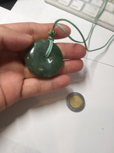 Load image into Gallery viewer, 34mm Type A 100% Natural oily dark green(老油青) Jadeite Jade Safety Guardian lenticular disc Button donuts pendant PA106
