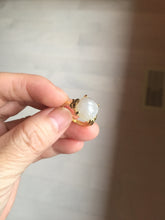 Load image into Gallery viewer, 100% Natural pale pink(藕粉) light gray nephrite cabochon Jade ring (adjustable size) HE114
