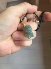 Load image into Gallery viewer, Type A 100% Natural dark green blue gray black Guatemala jadeite jade Snowflake Kitty(雪花猫) pendant BS138 Add one item
