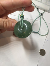 Load image into Gallery viewer, 34mm Type A 100% Natural oily dark green(老油青) Jadeite Jade Safety Guardian lenticular disc Button donuts pendant PA106
