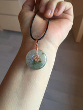 Load image into Gallery viewer, 23.8mm Type A 100% Natural icy watery dark green/clear Seaweed Forest Jadeite Safety Guardian Button donuts pendant PF44
