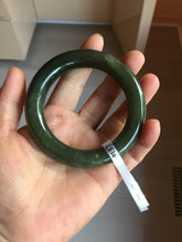 Load image into Gallery viewer, 55mm certified 100% Natural dark green/black/gray(碧玉) chubby round cut nephrite bangle HN189-0137
