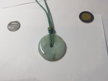 Load image into Gallery viewer, 34.4mm Type A 100% Natural light green Jadeite Jade Safety Guardian Button donuts pendant PA107
