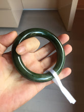 Load image into Gallery viewer, 55mm certified 100% Natural dark green/black/gray(碧玉) chubby round cut nephrite bangle HN189-0137
