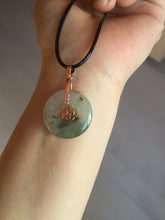 Load image into Gallery viewer, 23.8mm Type A 100% Natural icy watery dark green/clear Seaweed Forest Jadeite Safety Guardian Button donuts pendant PF44

