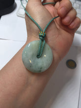 Load image into Gallery viewer, 34.4mm Type A 100% Natural light green Jadeite Jade Safety Guardian Button donuts pendant PA107
