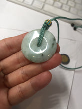 Load image into Gallery viewer, 34.4mm Type A 100% Natural light green Jadeite Jade Safety Guardian Button donuts pendant PA107
