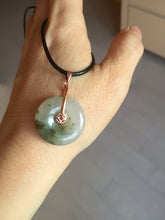 Load image into Gallery viewer, 23.8mm Type A 100% Natural icy watery dark green/clear Seaweed Forest Jadeite Safety Guardian Button donuts pendant PF44
