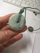Load image into Gallery viewer, 34.4mm Type A 100% Natural light green Jadeite Jade Safety Guardian Button donuts pendant PA107
