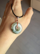 Load image into Gallery viewer, 23.8mm Type A 100% Natural icy watery dark green/clear Seaweed Forest Jadeite Safety Guardian Button donuts pendant PF44
