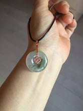 Load image into Gallery viewer, 23.8mm Type A 100% Natural icy watery dark green/clear Seaweed Forest Jadeite Safety Guardian Button donuts pendant PF44
