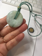 Load image into Gallery viewer, 34.4mm Type A 100% Natural light green Jadeite Jade Safety Guardian Button donuts pendant PA107
