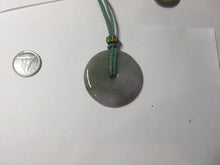 Load image into Gallery viewer, 37mm Type A 100% Natural light green purple Jadeite Jade Safety Guardian Button donuts pendant PA108
