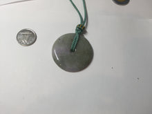 Load image into Gallery viewer, 37mm Type A 100% Natural light green purple Jadeite Jade Safety Guardian Button donuts pendant PA108

